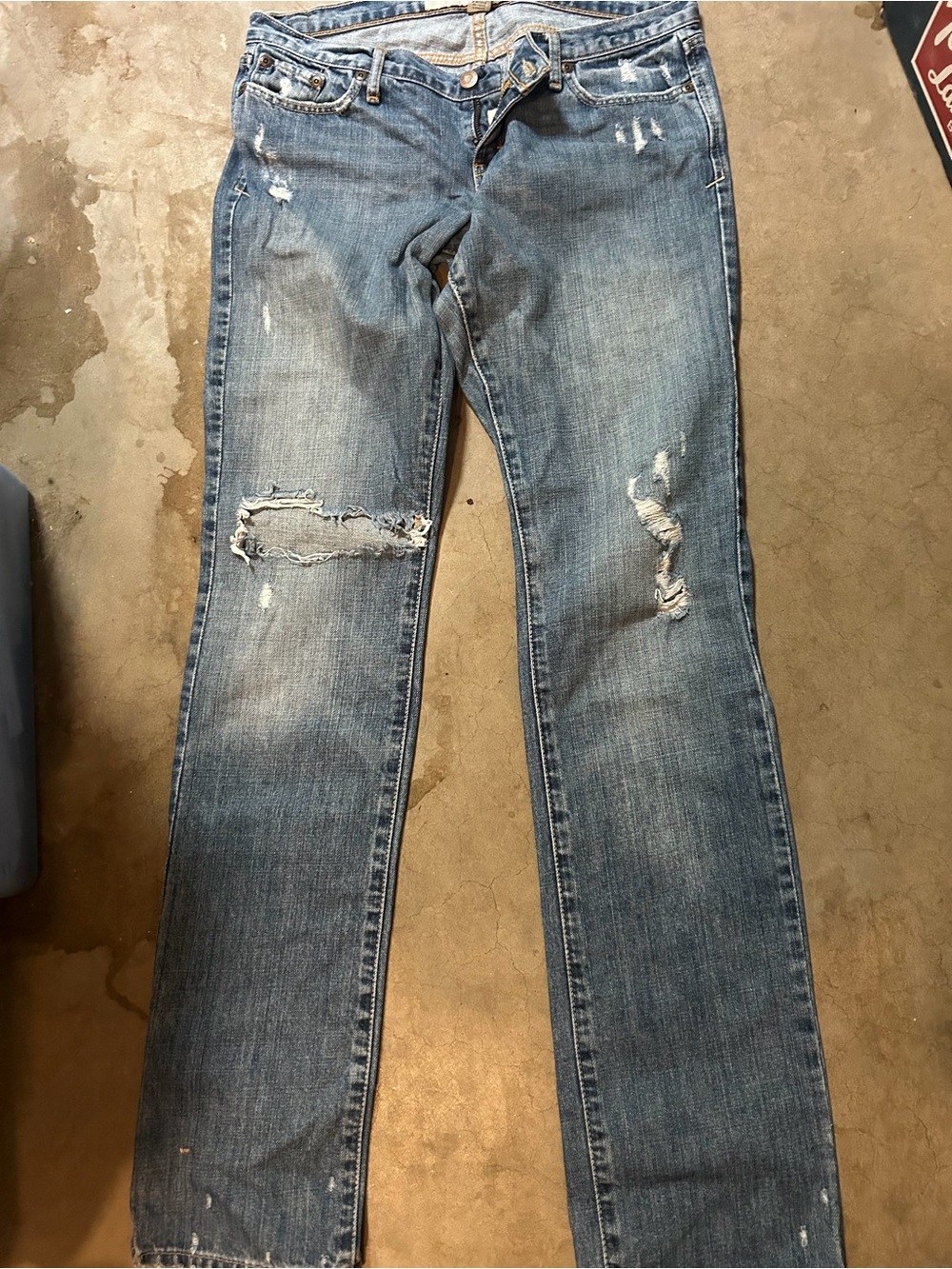 Abercrombie & Fitch Light Blue Distressed Straight-Leg Jeans
